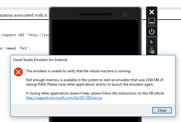 Not Enough Memory of Visual Studio Emulator for Android - CONNECT MICROSOFT  & ME